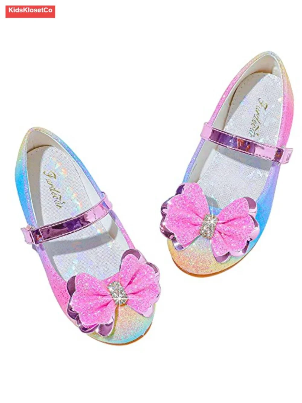 Glitter Mary Jane Flats with Hook & Loop Closure for Wedding Party